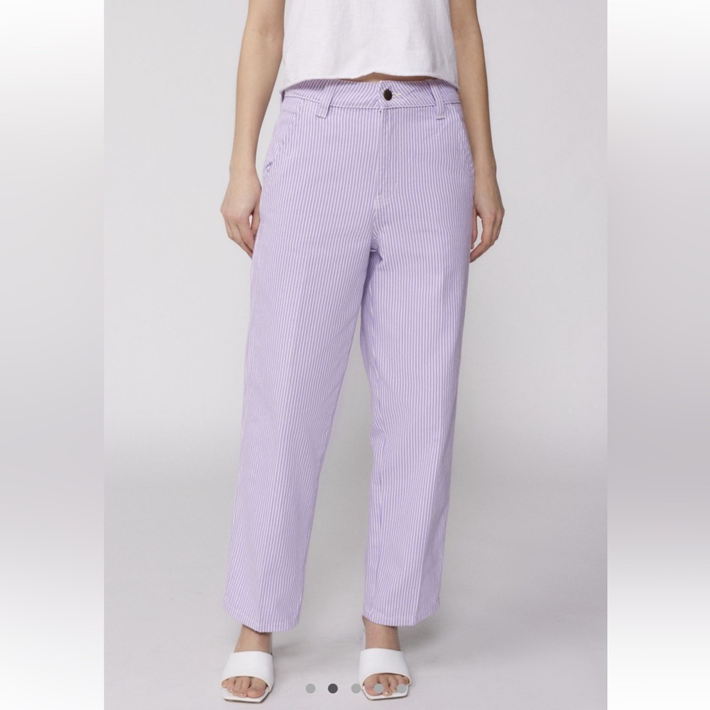 Dickies Lavender Striped Cropped Carpenter Pants Size 27 - Picture 2 of 4
